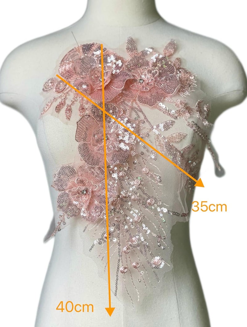 JRYYR Pink Sequin Applique Patches, Handmade DIY Sew on 3D Flower Appliques for Clothing,Dresses, Dance Costumes, Bags, Home Decor (Pink-A) - Image 3